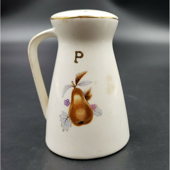 Pear Salt & Pepper Shakers W/ Handle 7 Hole Royal Taunton Autumn Fruit VTG Japan - Picture 3 of 12